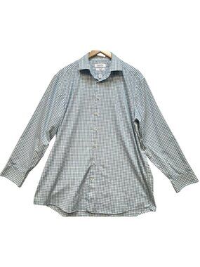 Collection By Michael Strahan Men Wrinkle Free Dress Shirt 17.5 Blue White Check
